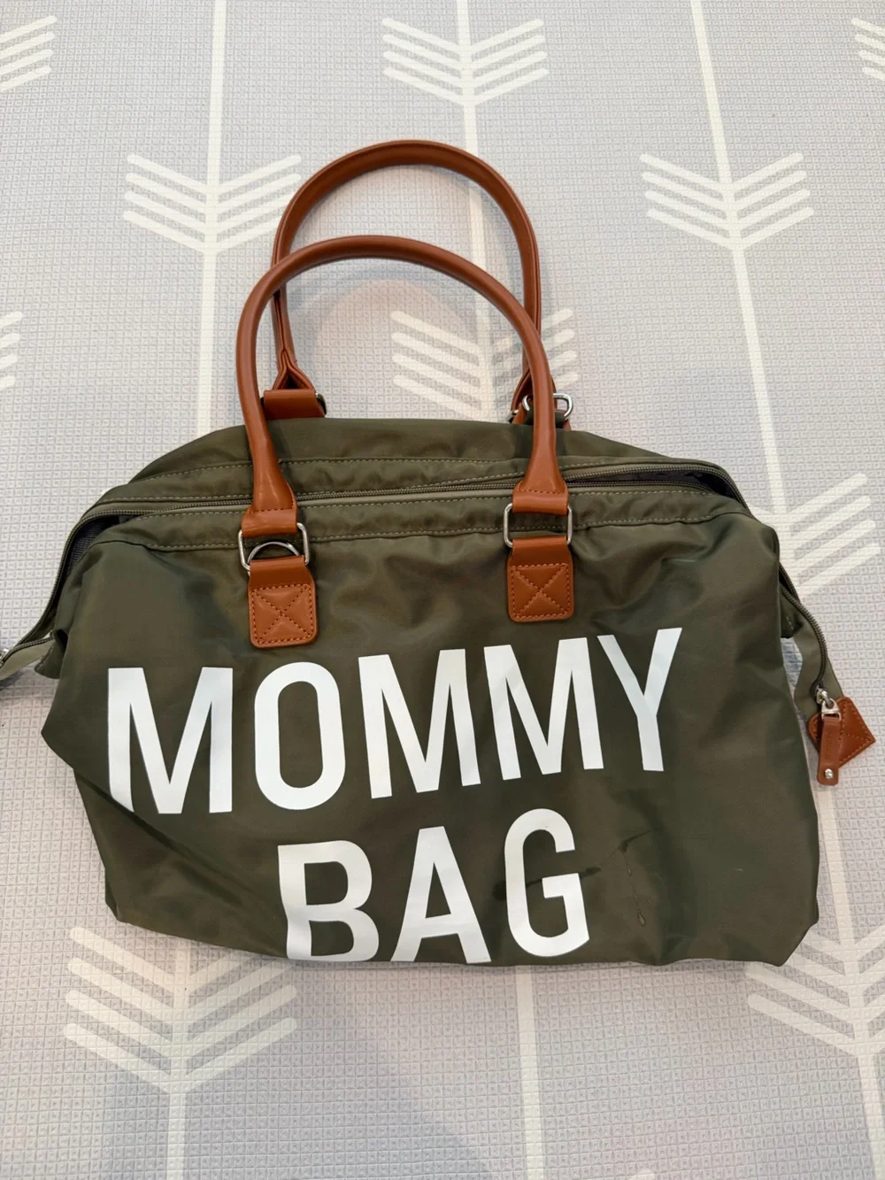 Mommy Bag Olive Tote with Brown Handles